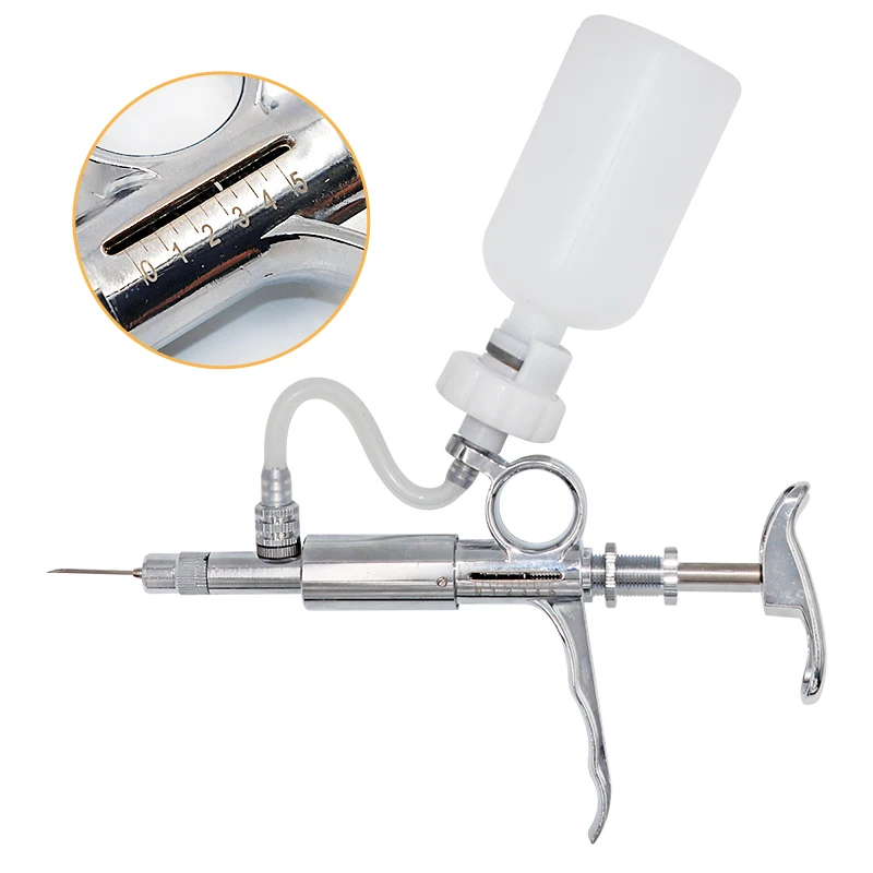 0.5-5Ml Automatic Continuous Syringe Metal Syring Injector Veterinary Equipment With Bottles for Livestock Animal Vaccine