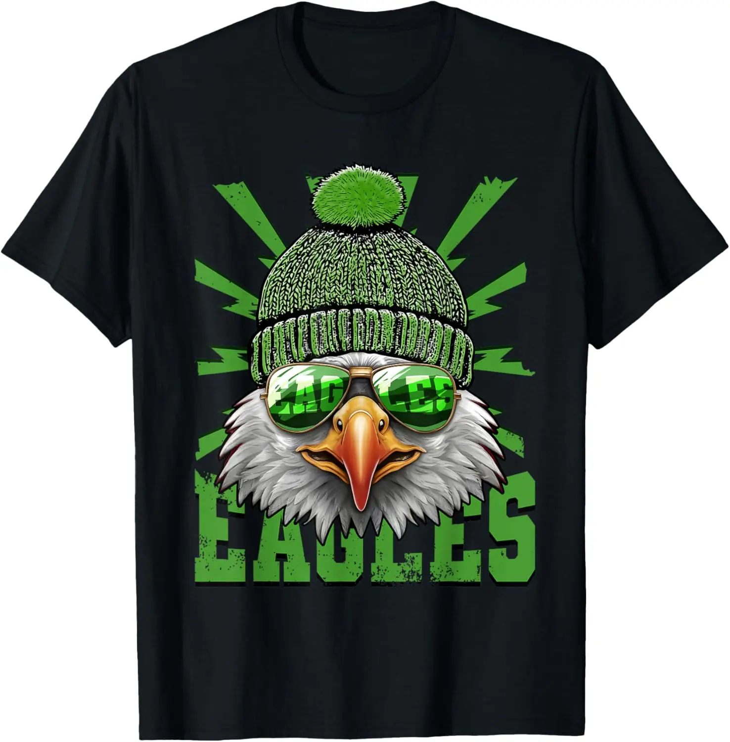 Cool Eagle Wearing Beanie Sunglasses Graphic Tee Breathable Cotton Casual T-Shirt for Men Women