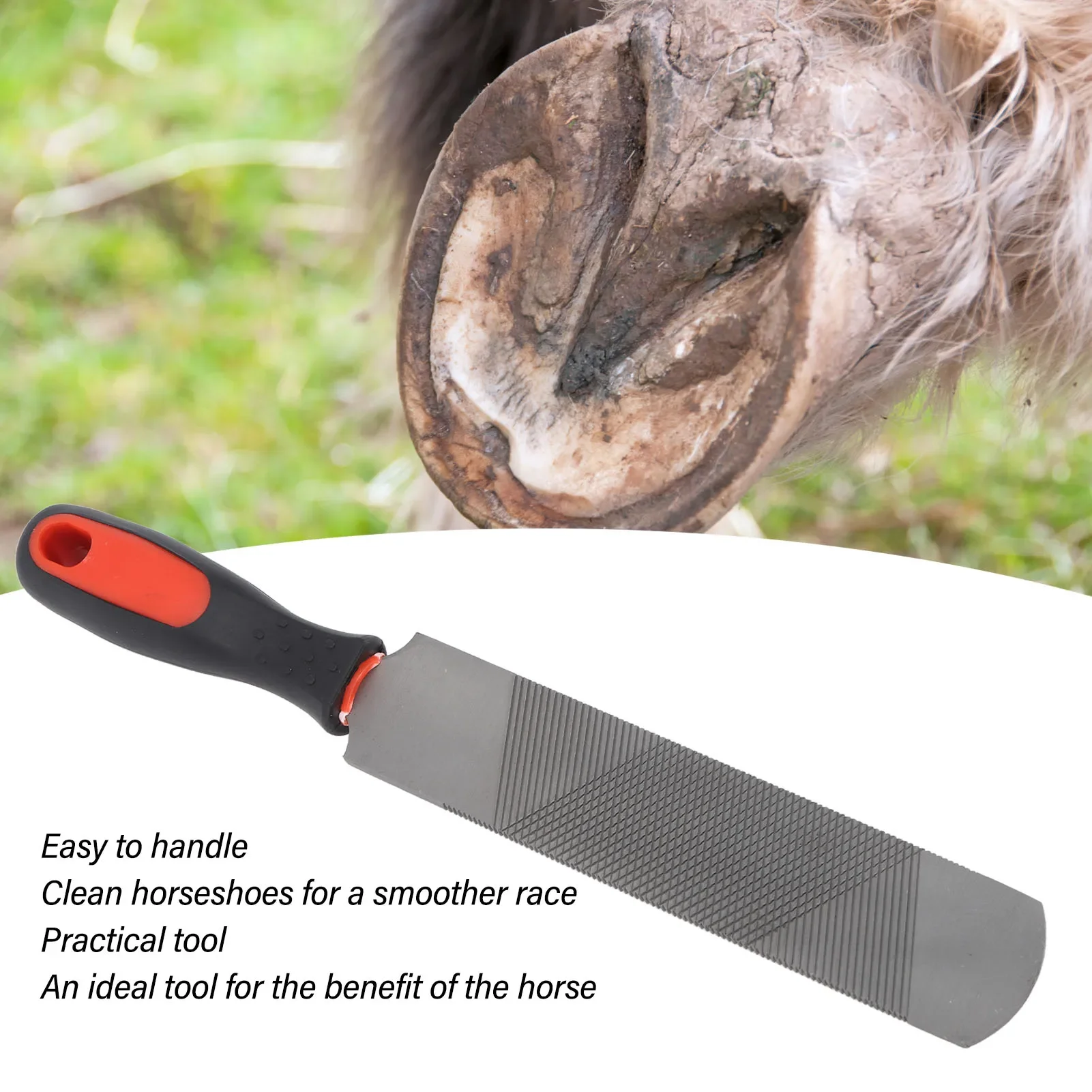 Raspador de pezuña de caballo de 8 pulgadas, lima de herradura ergonómica de acero al carbono, herramienta de recorte de herradura con mango Flexible