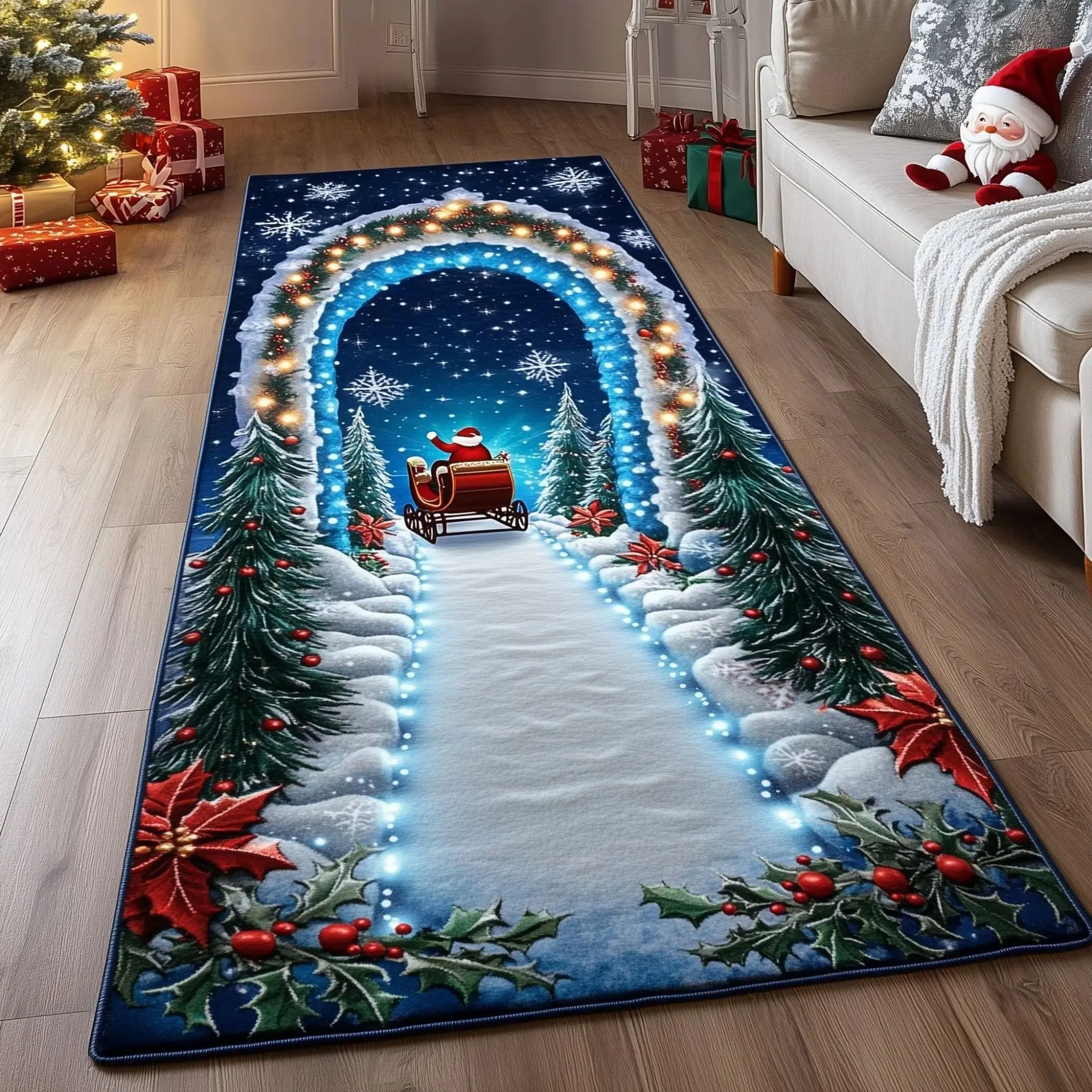 VIKAMA Candy Arch 3D Vortex Tunnel Long Hallway Runner Rug Soft Non Slip Floor Mat Kitchen Bedroom Entryway Laundry Christmas