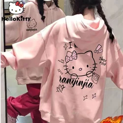 Hello Kitty kawaiiの女の子のパーカー、ピンクのプルオーバー、キャンパススタイルのトレンド、新しいlolita y2k女の子、韓国の2000s美的クリスマス服