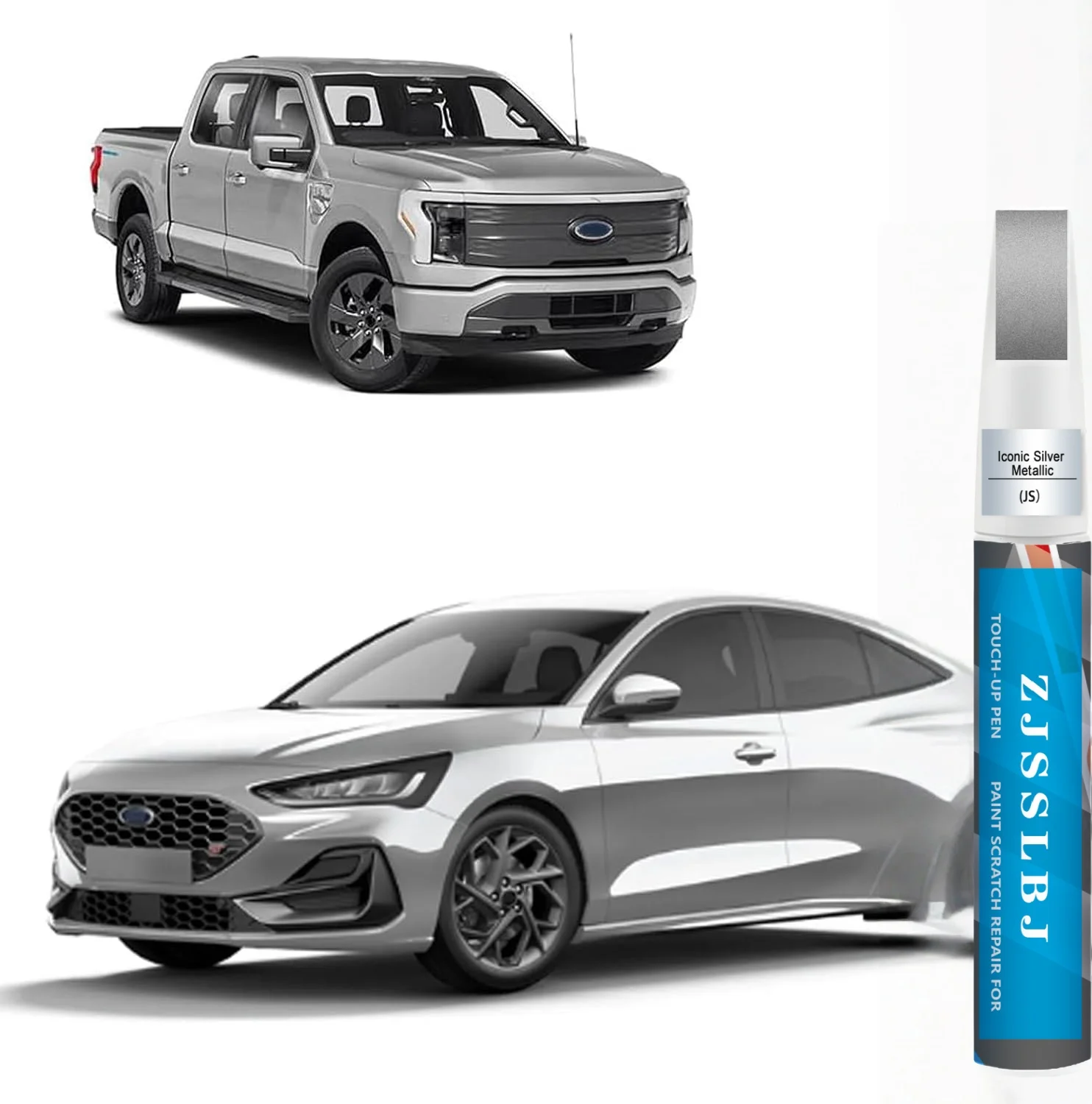 Car Touch Up Paint(Iconic Silver Metallic(JS)) for Ford, Car Paint Scratch Repair Kit, Quick & Easy Solution to Repair, 2 in 1 S