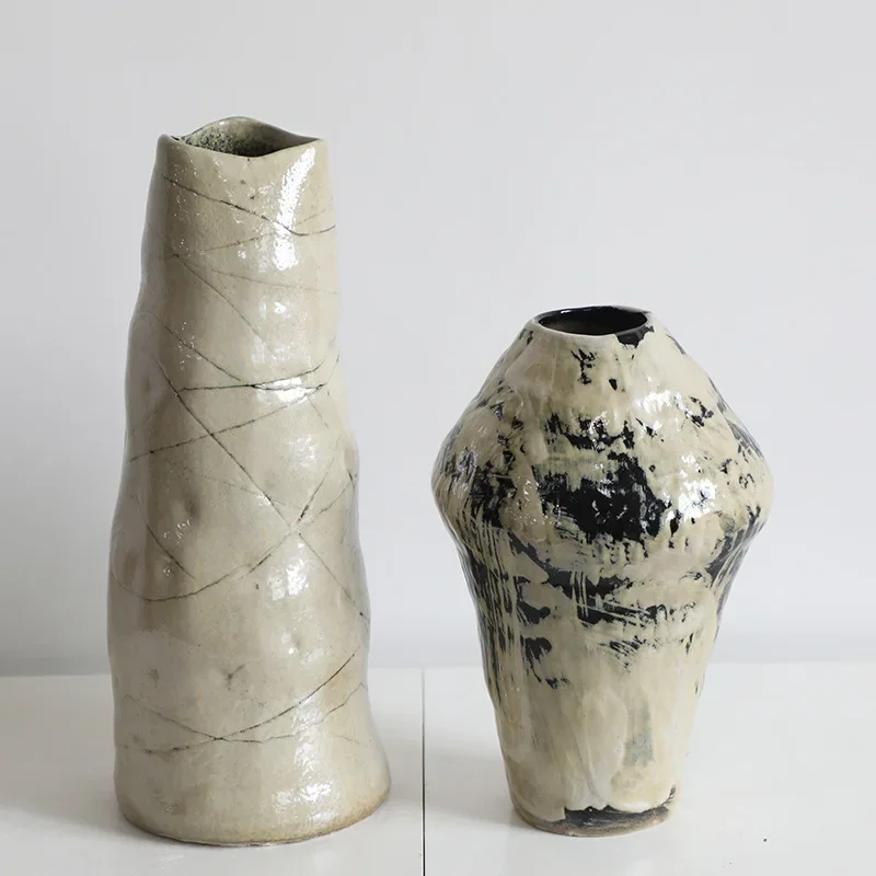 New Chinese National Tide Ceramic Vase Coarse Pottery Vase Flower Arrangement Retro Nostalgia Handmade Hotel Zen Decoration