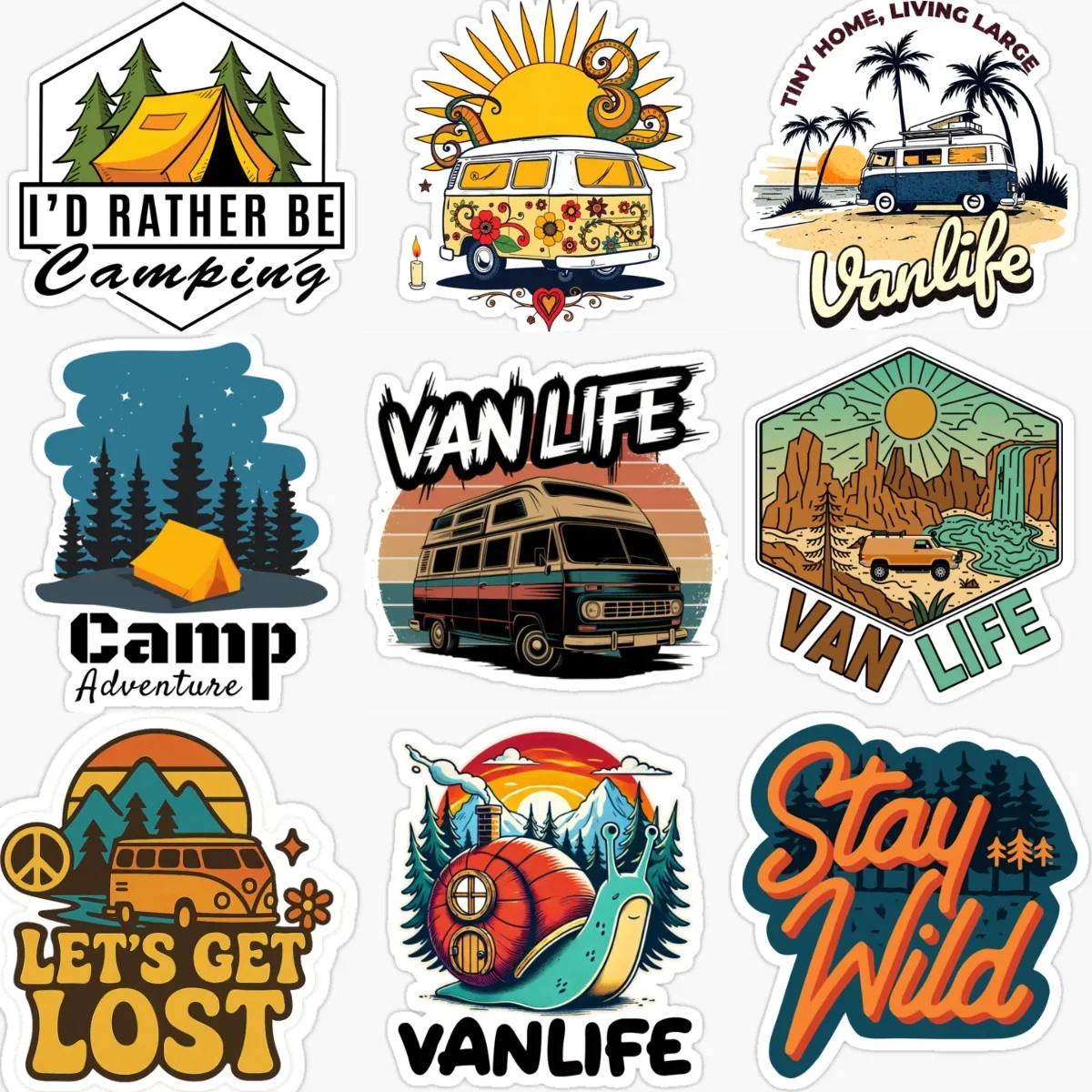 

Van Life Travel Camping Creative PVC Car Stickers for Car Van Motorcycle Window Helmet Fridge Wall Decoration Accessories