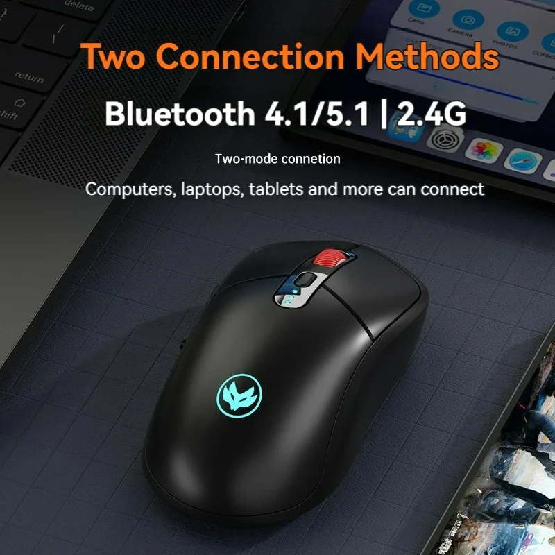 

Беспроводная мышь Bluetooth + 2,4G, двухрежимная, 500 мАч, перезаряжаемая офисная игровая мышь, 3200 точек на дюйм PAW3212, для ноутбуков, настольных компьютеров