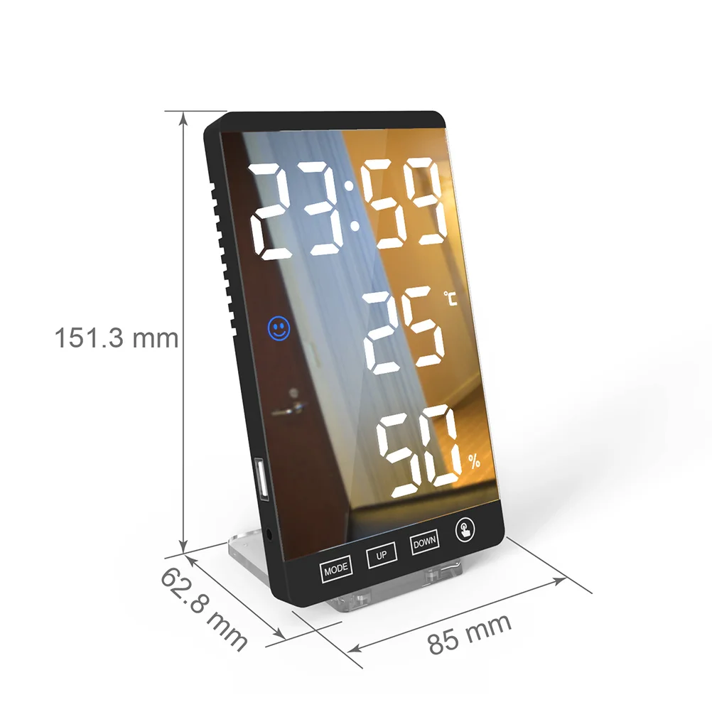 

Led Digital Alarm Clock Black Usb Charging Desk Clock Temperature Humidity Display Large Screen White Font Portable
