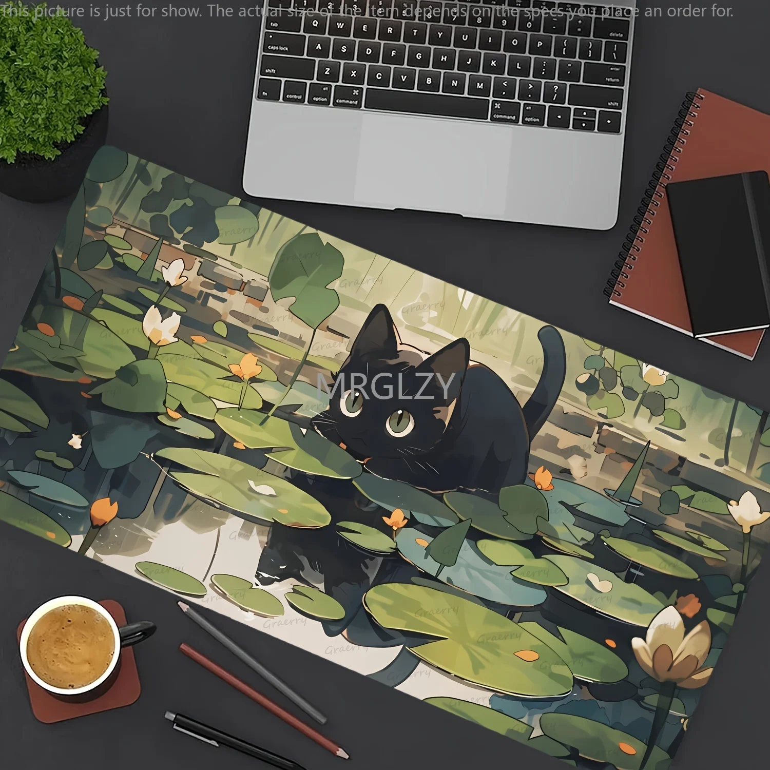 

Kawaii Cat Green Lofi Aesthetic Mouse Pad Large Rubber Anti-slip Desk Accessories Mousepad for Office & Gamer Keyboard Decor Mat