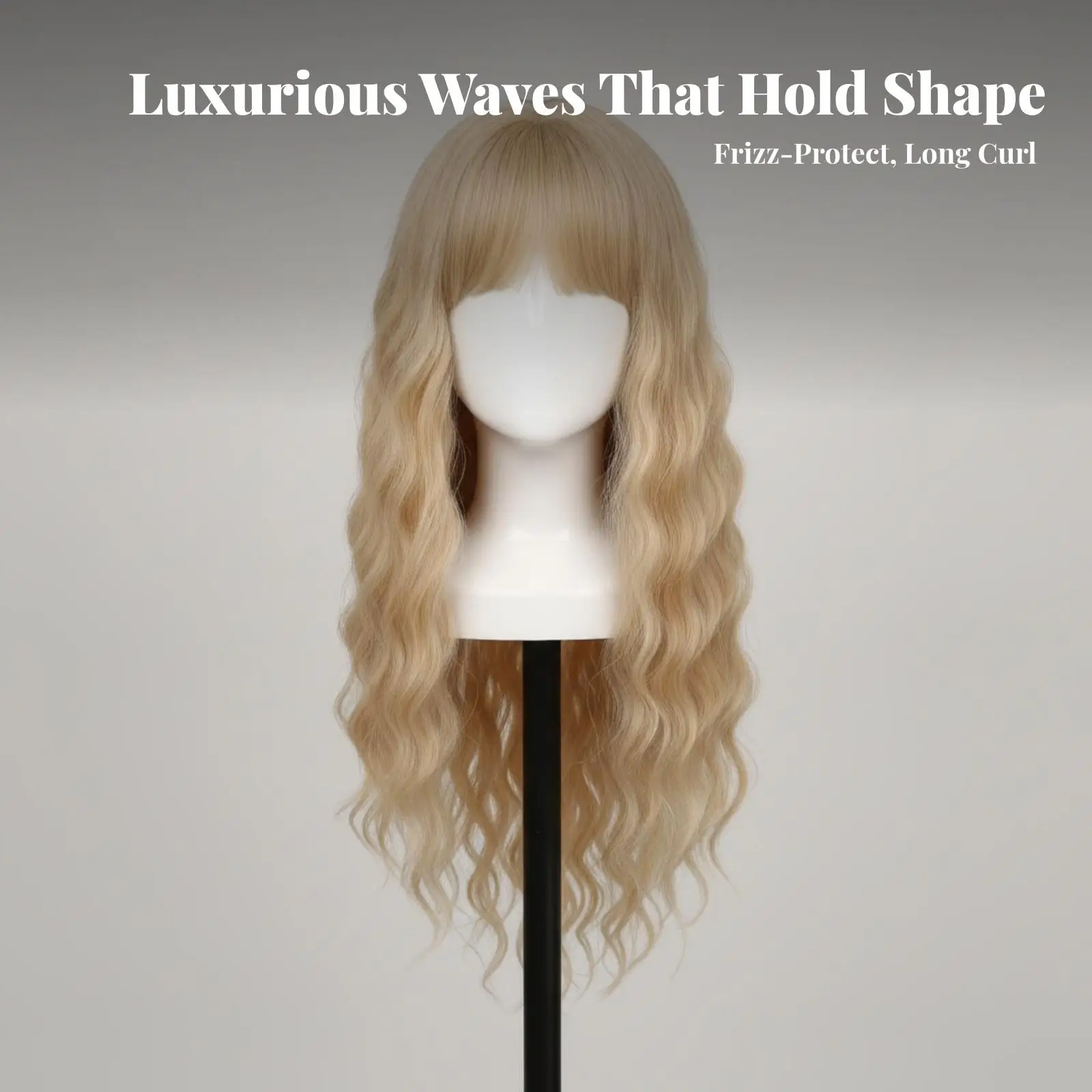 Heat Resistant Long Curly Wig for Women with Full Bangs Soft Silky Fiber Ready to Wear Hairpiece