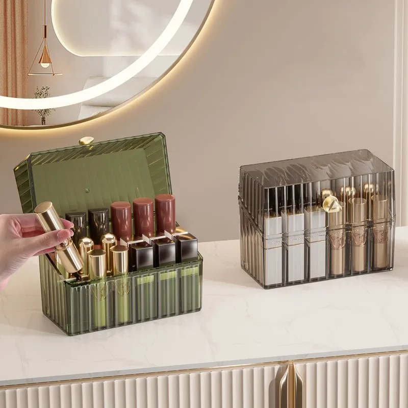 Lipstick Organizer Box Makeup Brushes Holder Dustproof Cosmetic Skincare Eyeshadow Palette Home Desktop Storage Case