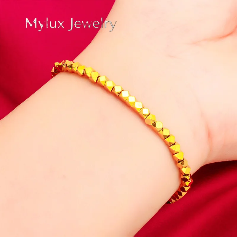 

Mylux Jewelry Broken Gold Bracelet for Women, 24K Gold, AU999 | Polished gold beads on delicate chain, radiant for daily eleganc