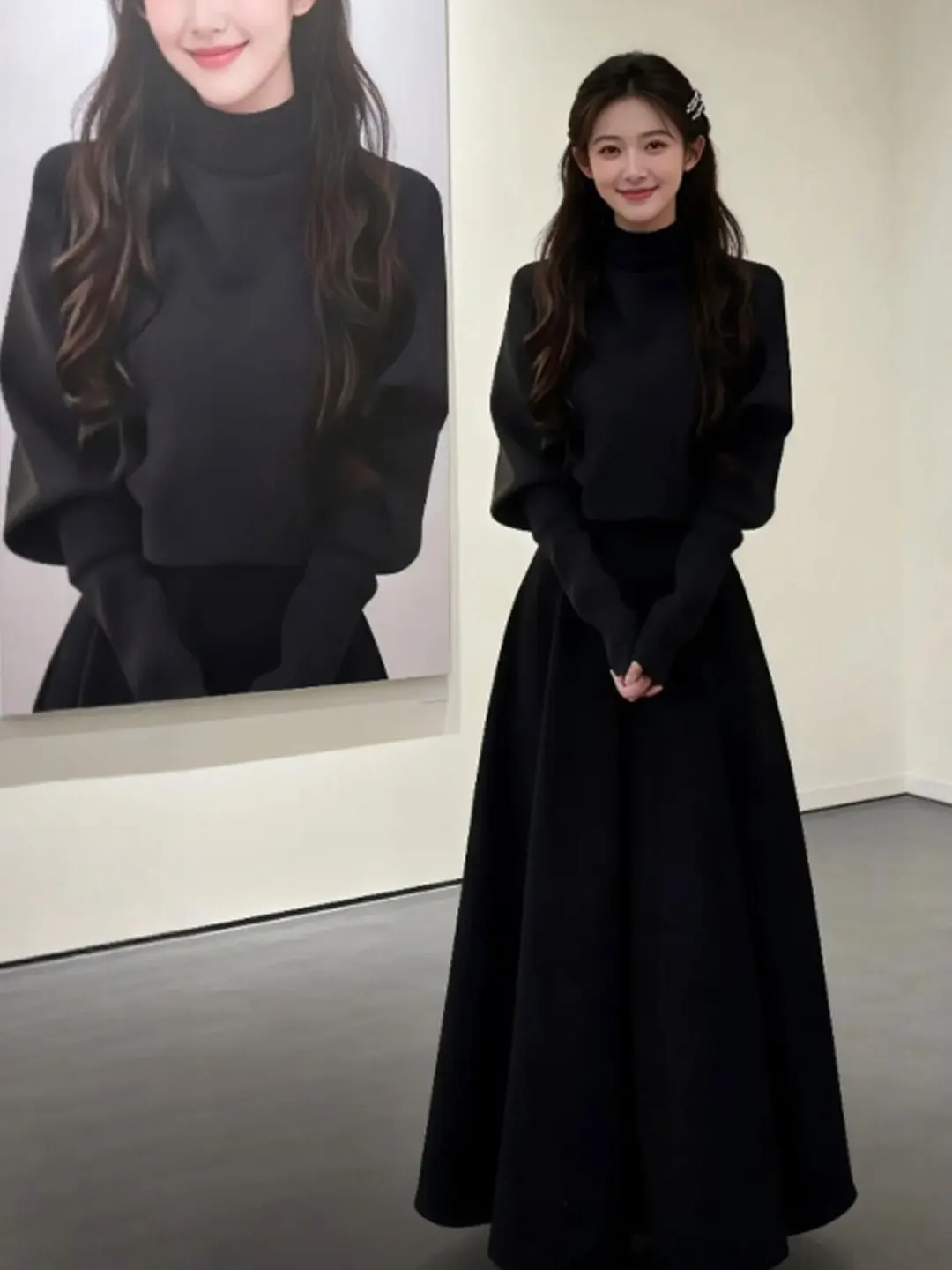 

Korean Sle Two-Piece Set High Waist Skirt And Top Spring Faion Outfit Warm Long Sve Knitted Sweater Casual Wear