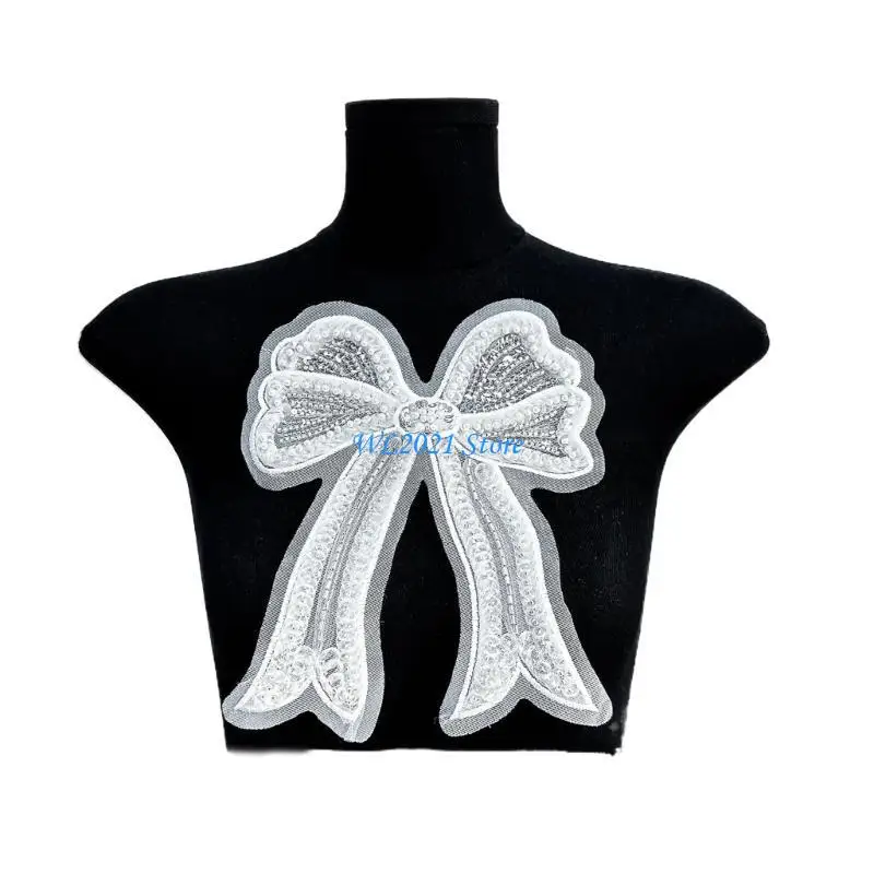 

G5GC Beaded Nailed Bowknot Patches for Make Corsages Shirt Clothes Sewing Craft