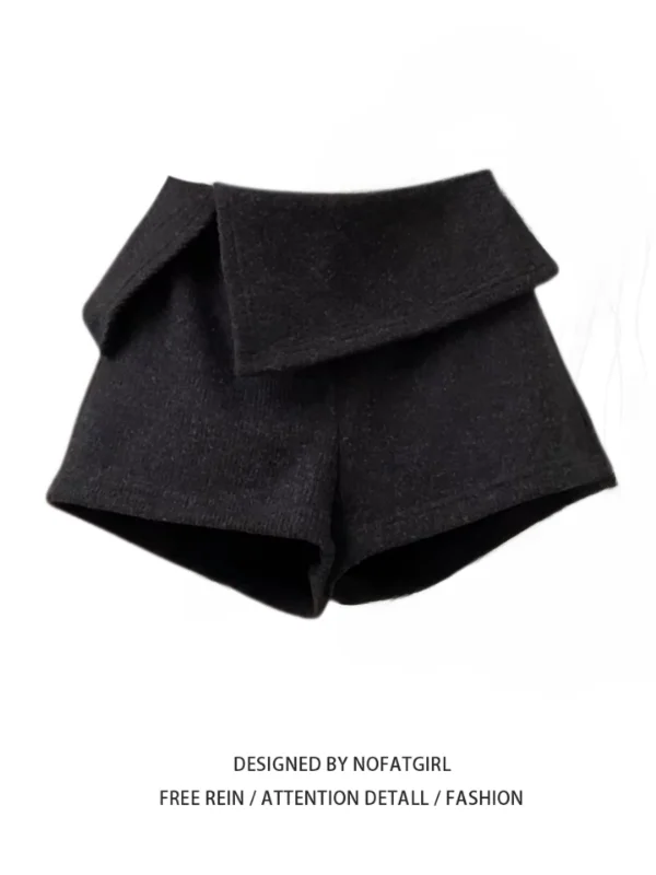 

plus Size Women's Bla High Waist Flared Woolen orts Casual Sle Korean Version Straight Leg Pants for Plump Sister