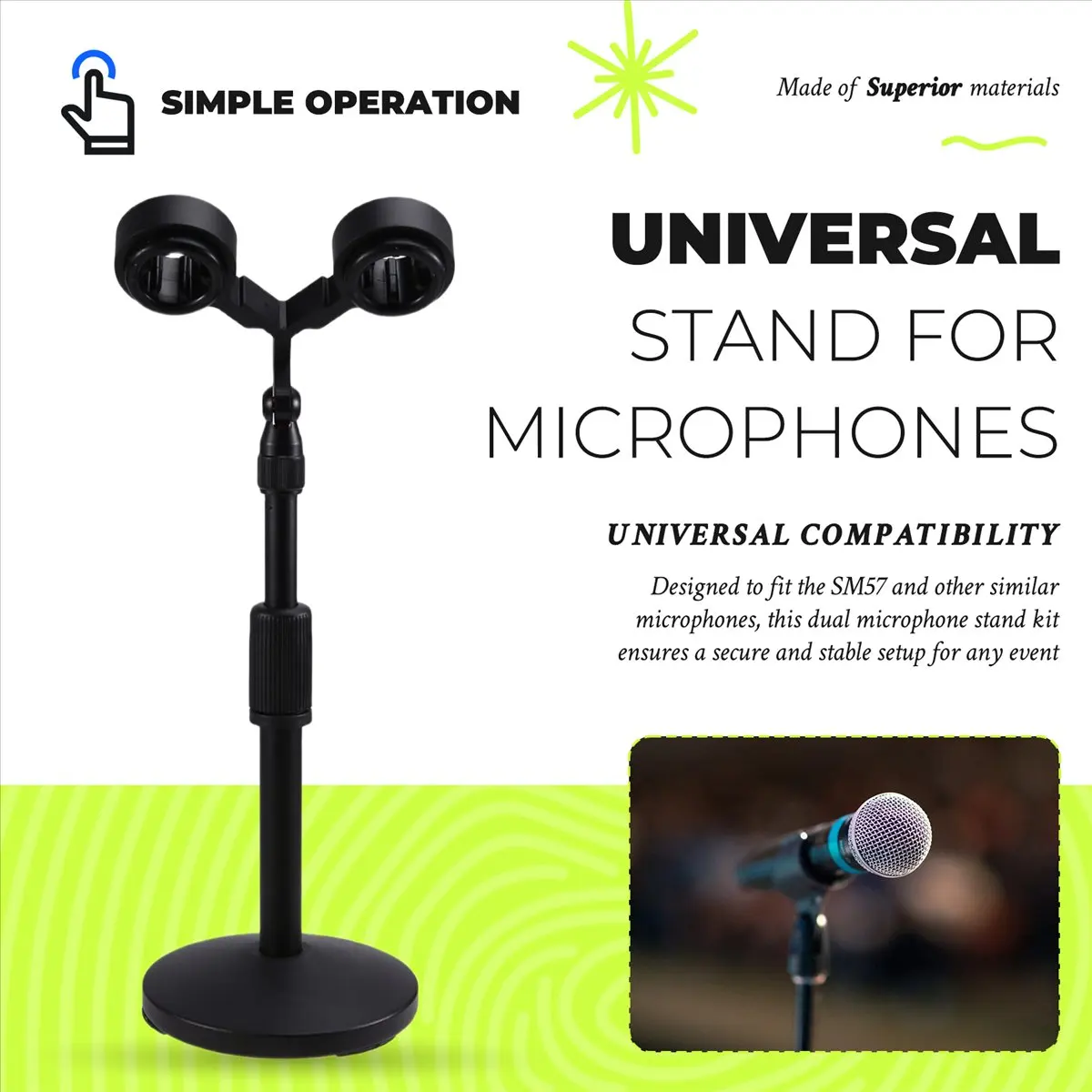 

Dual Microphone Stand Kit for Universal Twin Support Shock Mount Presidential Microphone Installation