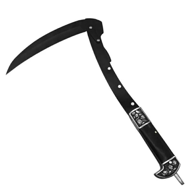 Black Sharp Folding Sickle Scythe Stainless Steel Blade with Sheath Brush Cutter for Farming Cutting Sturdy Multifunctional