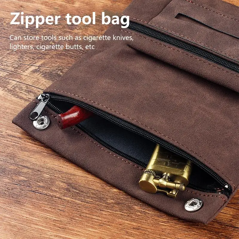 Frosted Leather Hand Cigarette Bag Foldable Storage Bag Handmade Tobacco Lighter Pouch Multifunctional Tobacco Moisturizing Bag