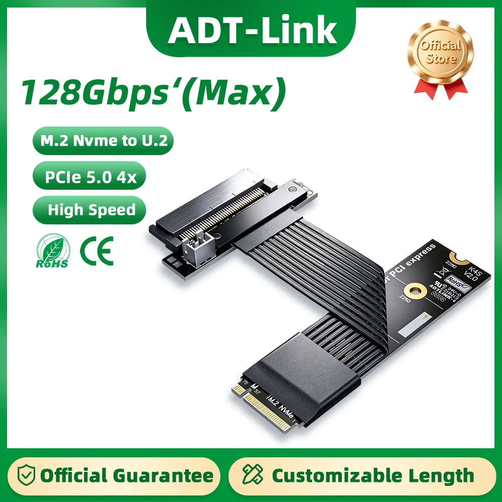 ADT-Link 128Gbps PCIe 5.0 x4 M.2 NVMe to U.2 SFF-8639 SSD Extension Cable Supports Gen5  Signal Extend Riser Adapter for Rtx