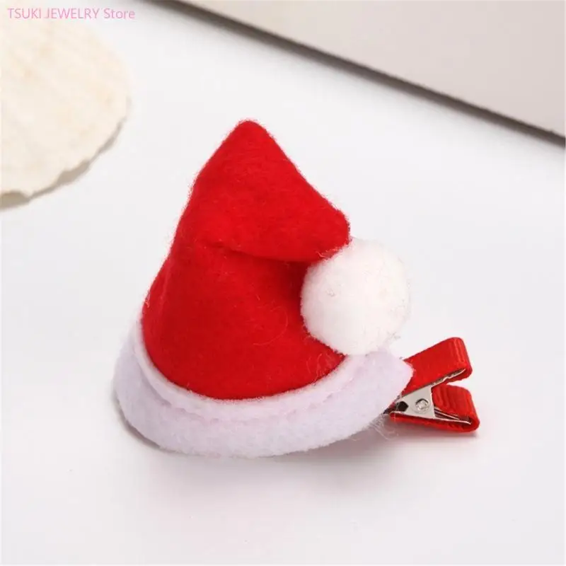 62KE Christmas Hat Hair Clip Santa Hat hairpin Santa Hat Headpiece for Santa Costume Prop Plush Hat Hair Accessories