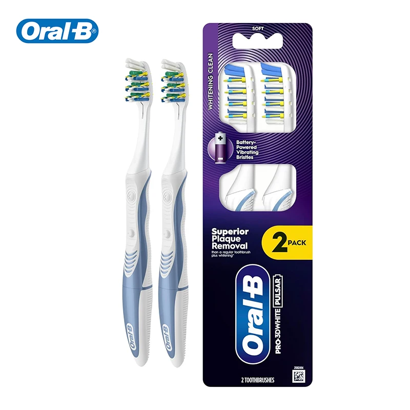 Oral-B Pro 3D White Pulsar Electric Toothbrush 2PCS, Battery Powered, Daily Whitening Oral Care Toothbrush for Couple & Family