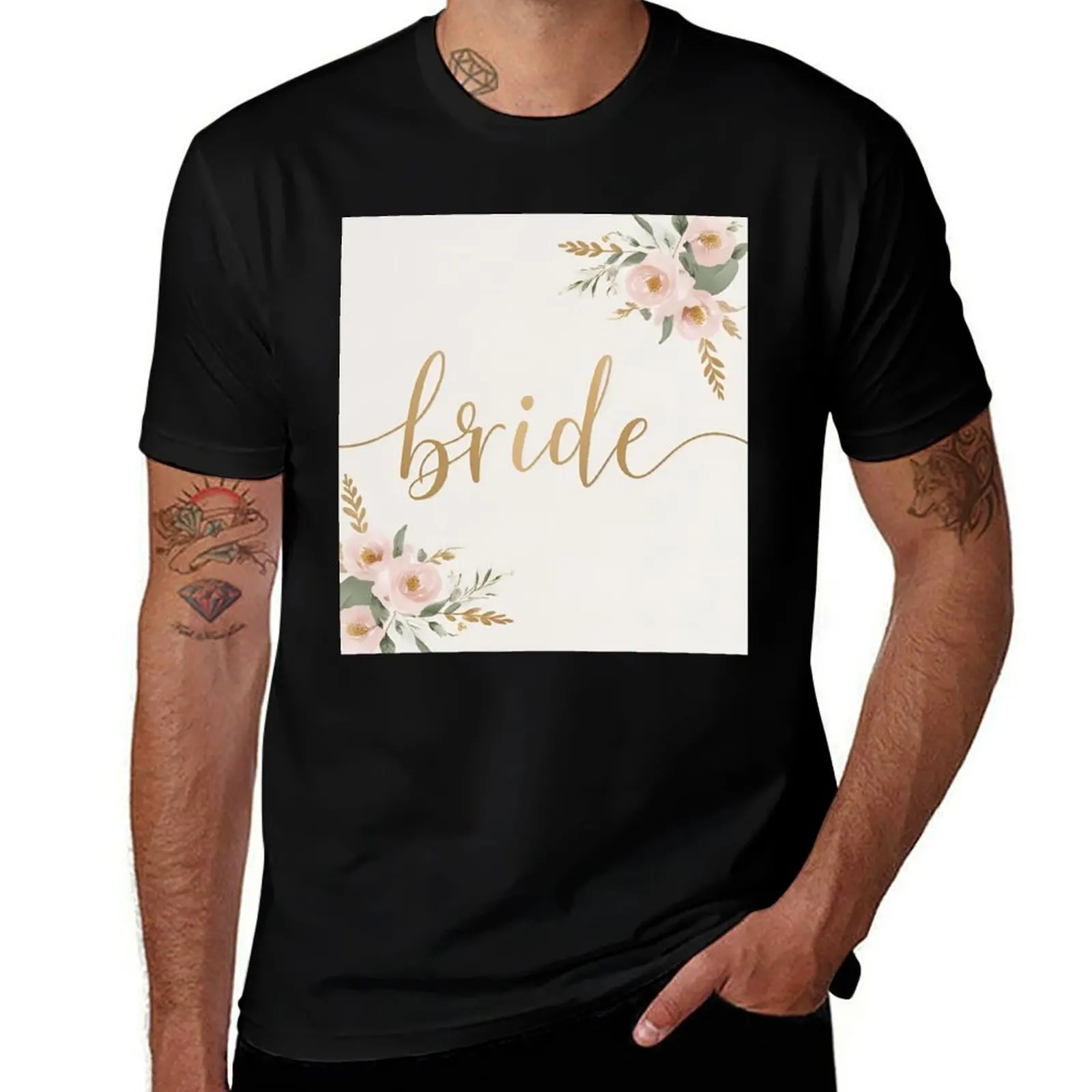 

Elegant 'Bride' Handwritten Script Typography with Floral Details T-Shirt topping oversized t shirt summer 2025 mens clothes