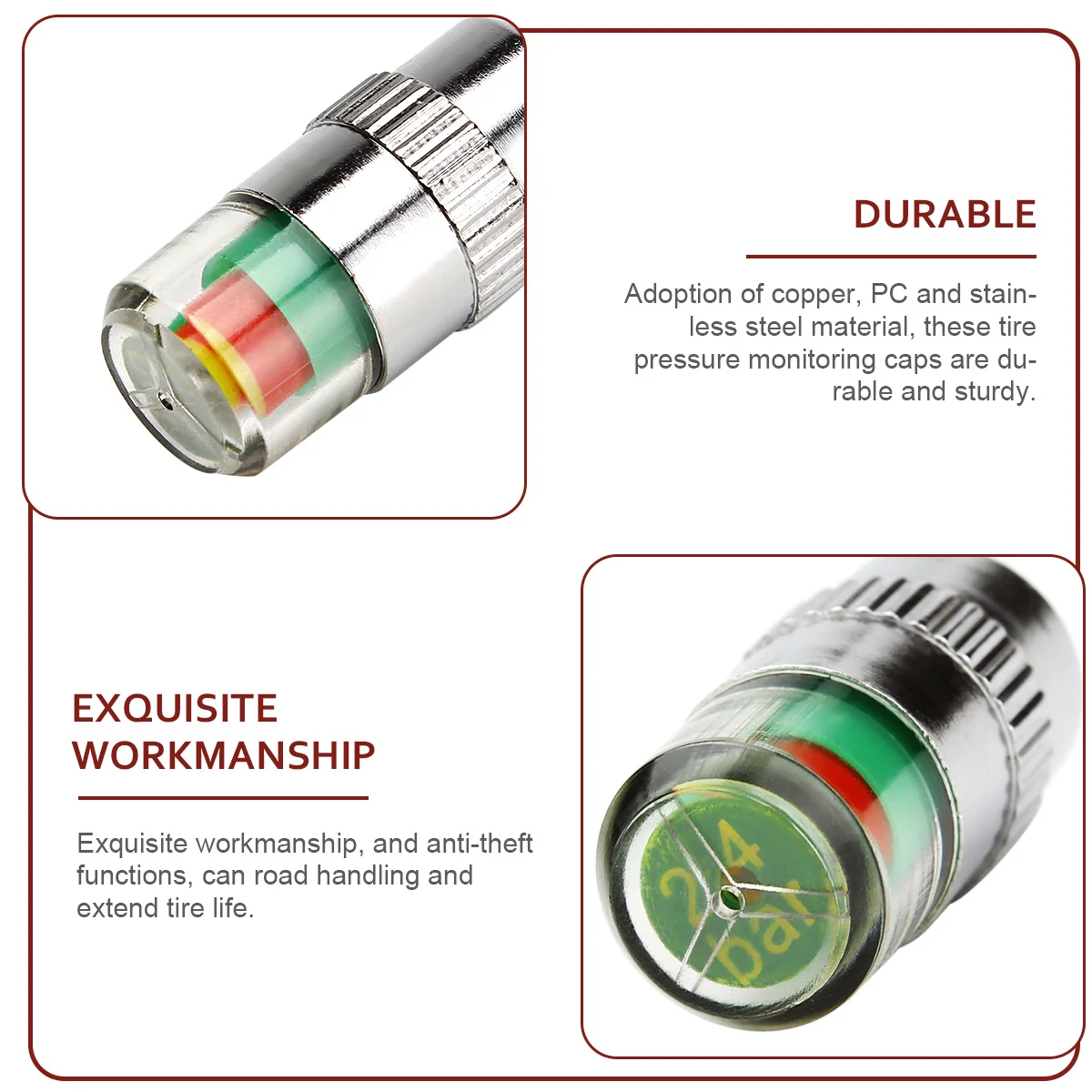 

1Set Tire Pressure Monitor Caps Three Color Auto Tyre Pressure Monitor Indicators Anti-Theft Durable Fuel Saving Long Life