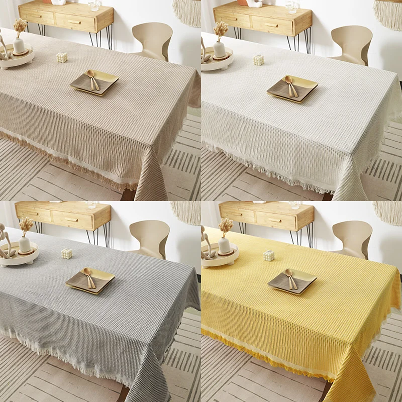 Table cloth ins French style white thickened cotton linen cloth tea table light luxury round rectangular desk table mat