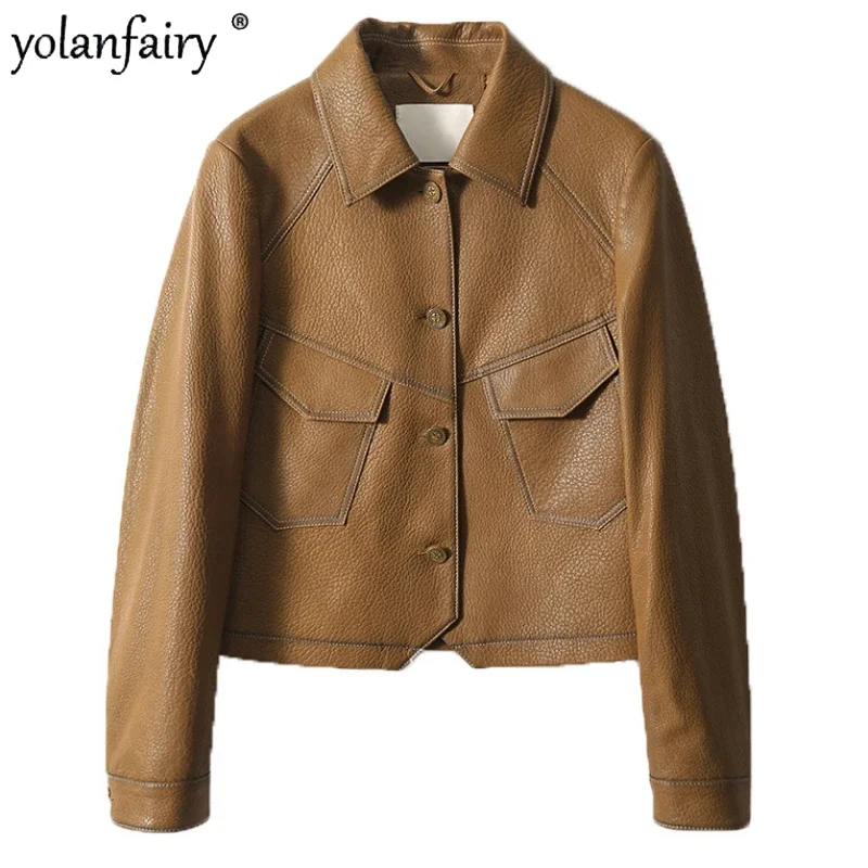 2023 New Winter Short Women's Genuine Leather Jacket Women Natural Sheepskin Coat Slim Versatile Fashion Real Leather Clothing F