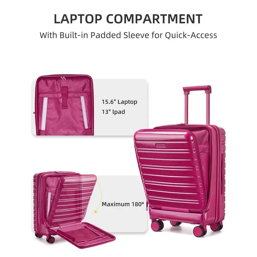 กระเป๋าเดินทางขนาด 22x14x9 นิ้ว ได้รับการรับรองจากสายการบิน, กระเป๋าเดินทางแบบแข็งขยายได้ขนาด 20 นิ้ว ทำจากวัสดุ PCABS พร้อมช่องเก็บของด้านหน้า ล้อหมุนได้ พร้อมระบบล็อค TSA