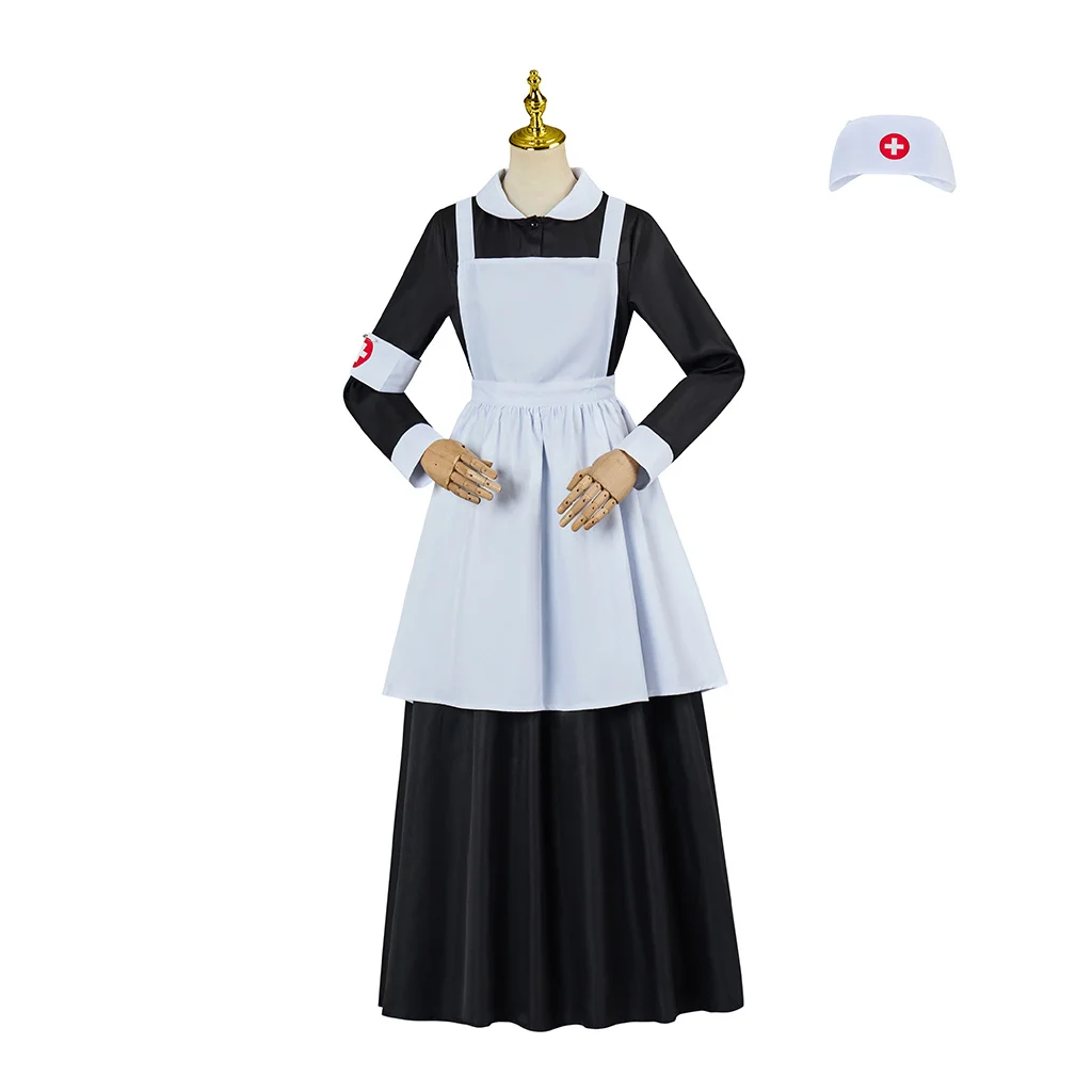 Florence Nightingale Costume Dress With Apron Bonne Hat Set British Victorian Nurse Dress Historical School Plays Halloween Suit