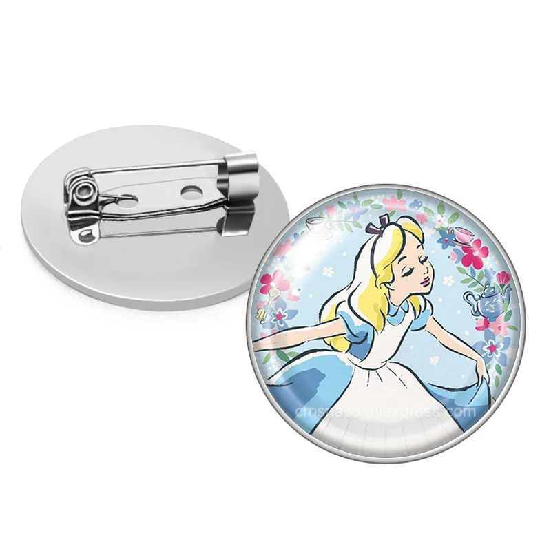 Alice in Wonderland Cheshire Cat poker Queen Photo Glass cabochon Brooch pinback button Bag Clothes Denim Jeans Lapel Pin Badge view 4