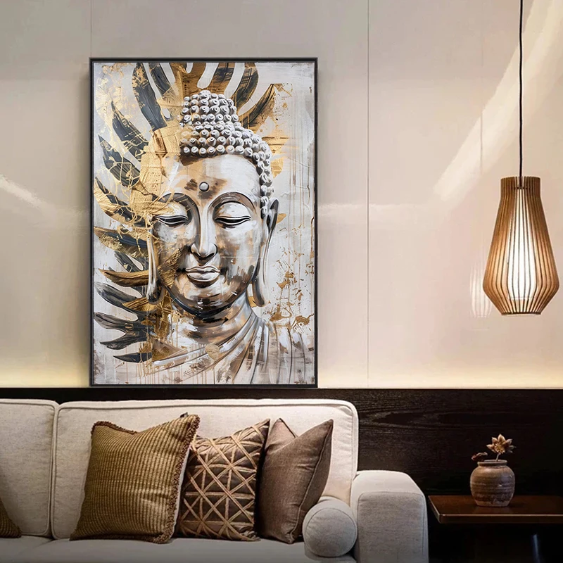 Religious Abstract Meditating Buddha Statue Sitting Lotus Poster Canvas Painting Wall Art Picture Modern Room Home Decor Cuadros