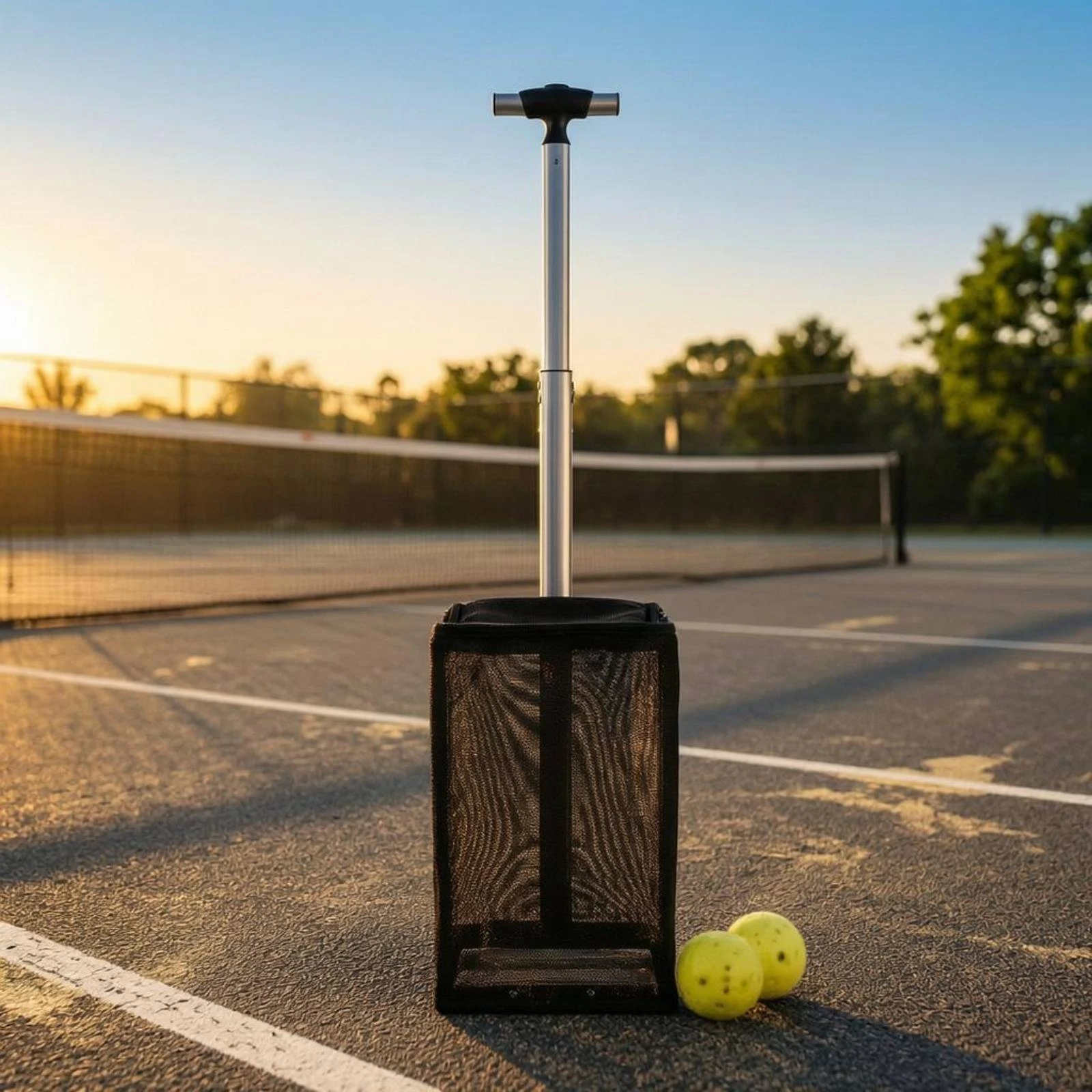 Pickleball Ball Picker Adjustable Handle Telescopic Ball Picker Pickleball Retriever Collector Zippered Top Game Gear Portable