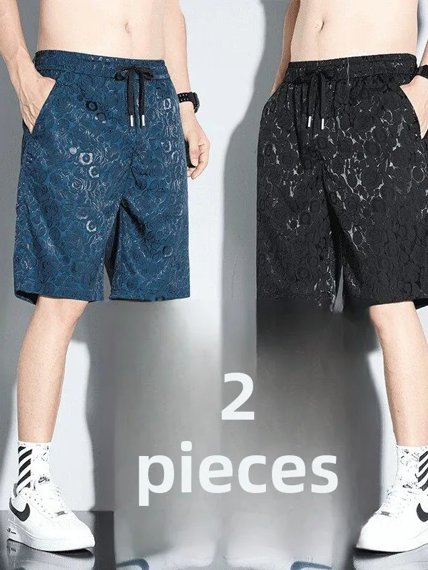 

Men's Summer Thin Ice Silk Quick Dry Printed Beach Pants Straight Leg Loose Casual Five-Quarter Shorts Sporty Comfortable