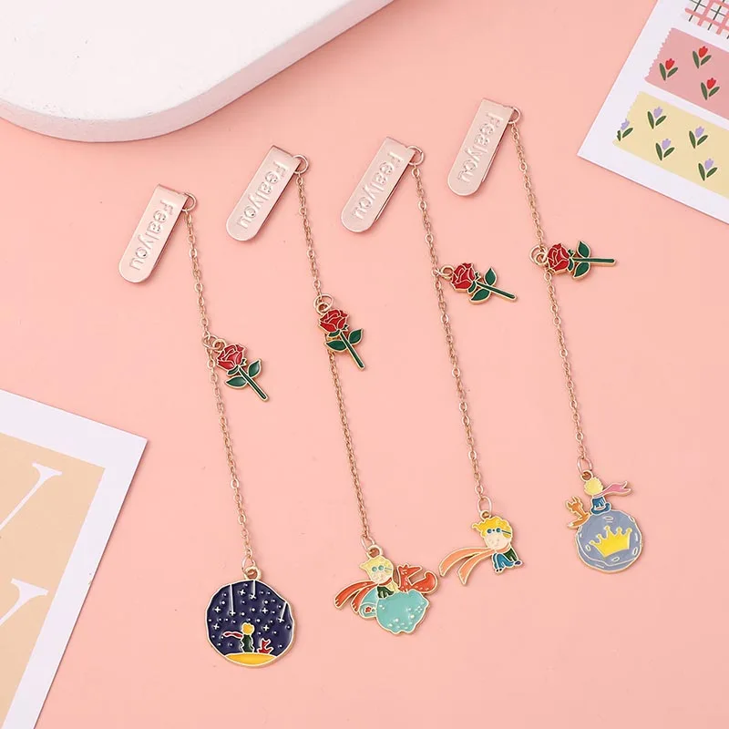 24pcs/lot Creative Little Prince Metal Pendant Bookmark Cute Book Marks Paper Clip School Office Supplies wholesale