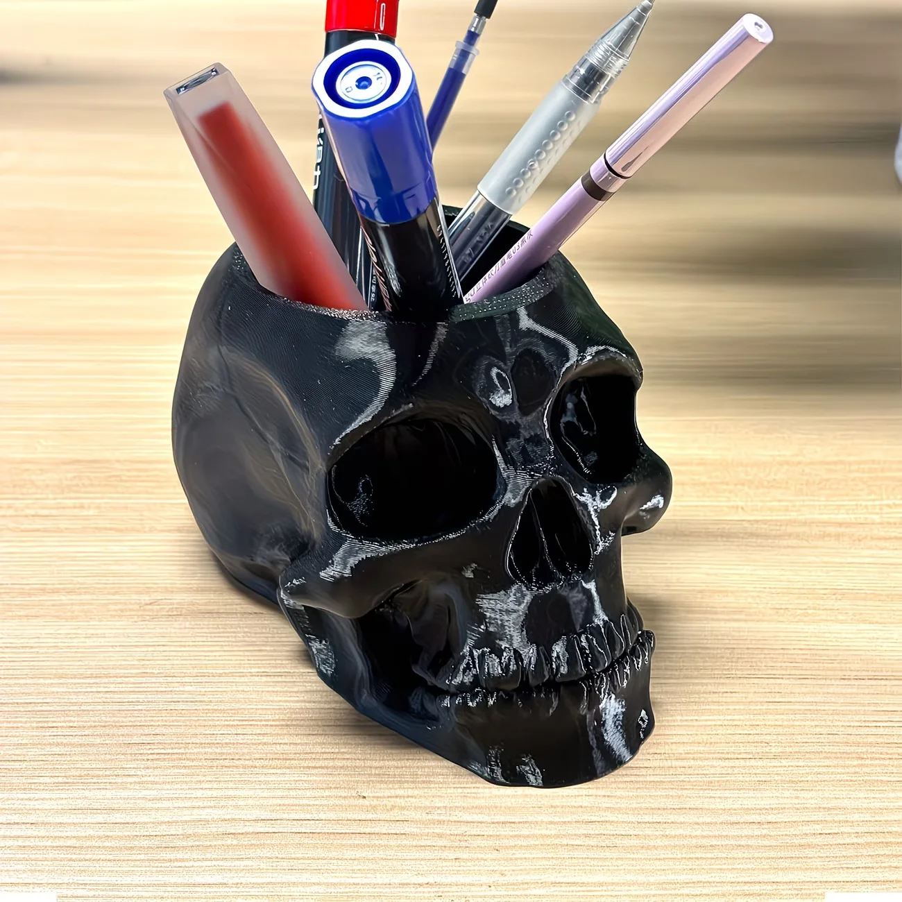 Totenkopf-Stifthalter Totenkopf-Make-up-Pinselhalter Totenkopf-Pflanzgefäß, Gothic-Dekorationen für Zuhause Büro Innenbereich Schreibtisch-Dekorationen – Detail 3