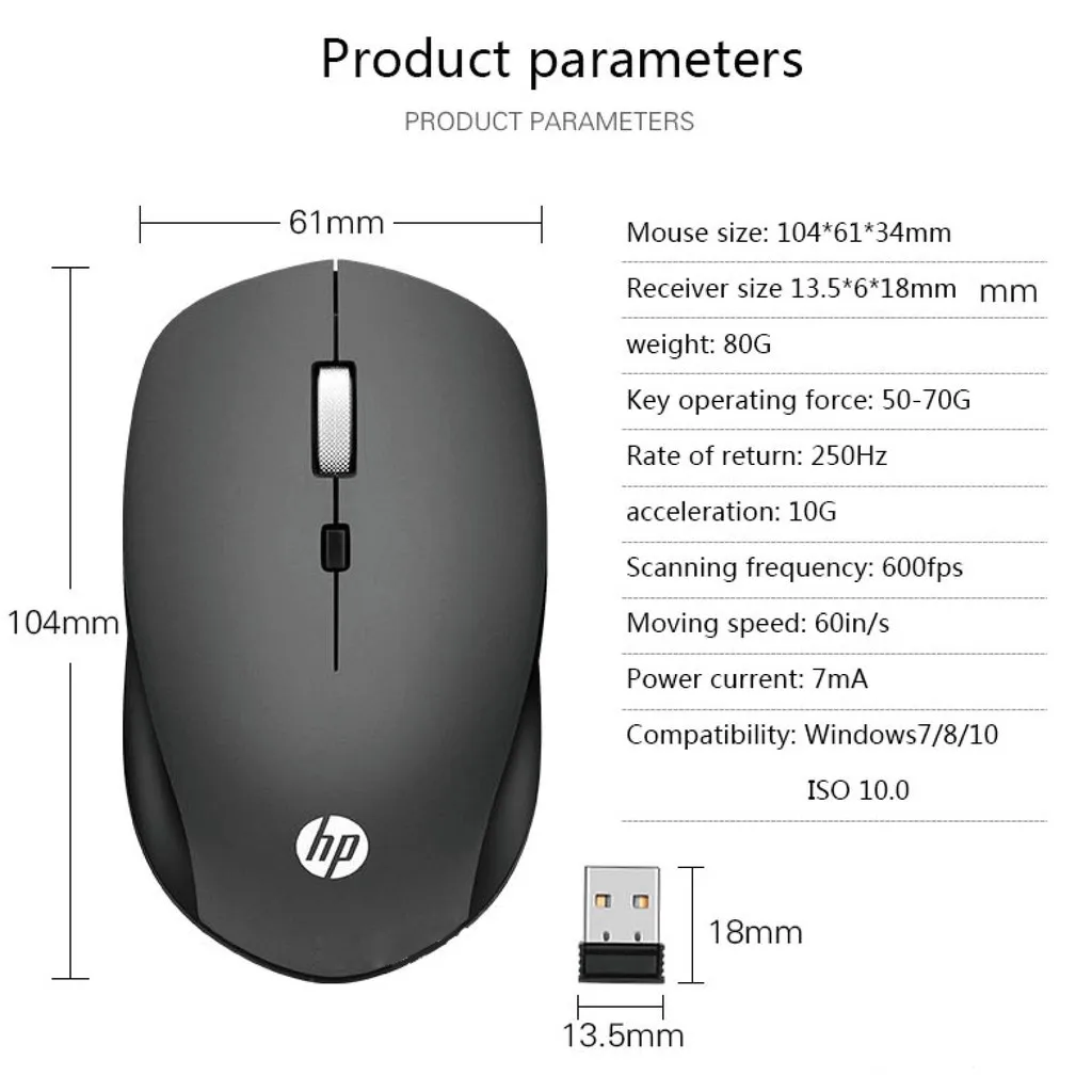 HP S1000 PLUS Wireless Silent Mouse Optical Portable Mini Mute Button Mice for Computer Notebook Laptop PC