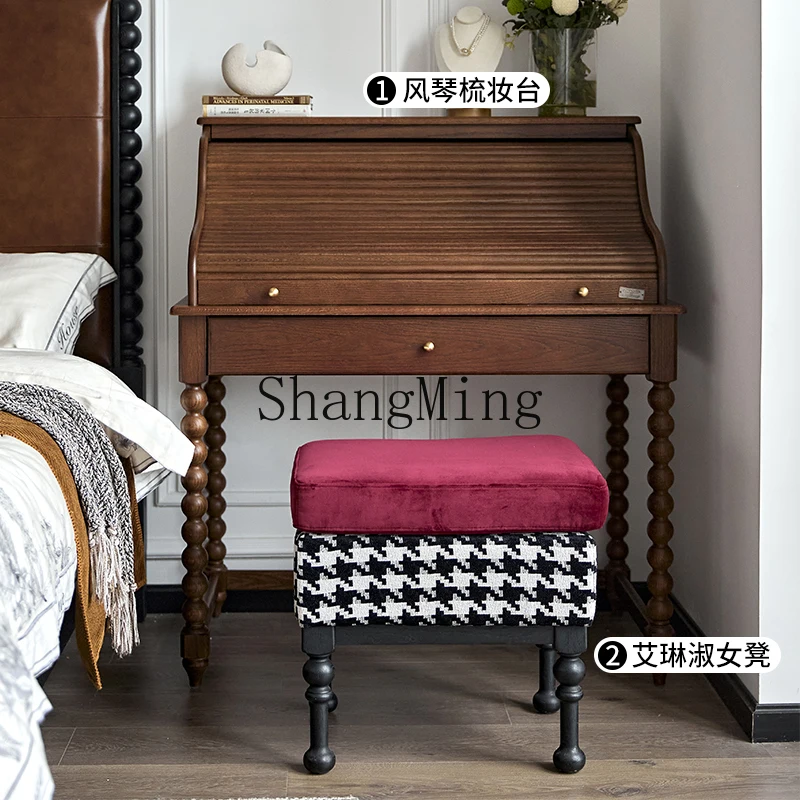 TFRetro style organ roller shutter dresser retro solid wood makeup table small apartment dresser storage cabinet integrated