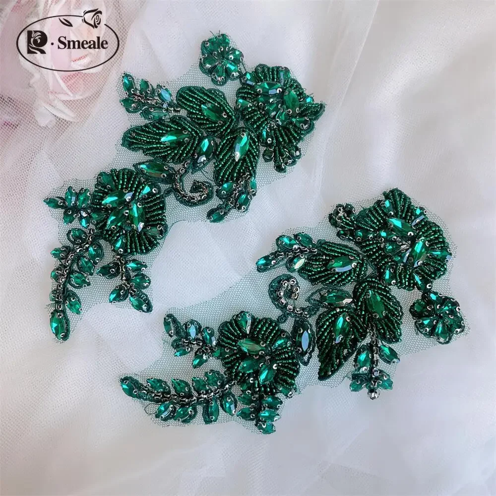 1 para ręcznie szyte wiertło do szkła lustro kwiaty musujące Rhinestone kwiaty płaszcze pasy ramiona suknia ślubna DIY Patch RS4898