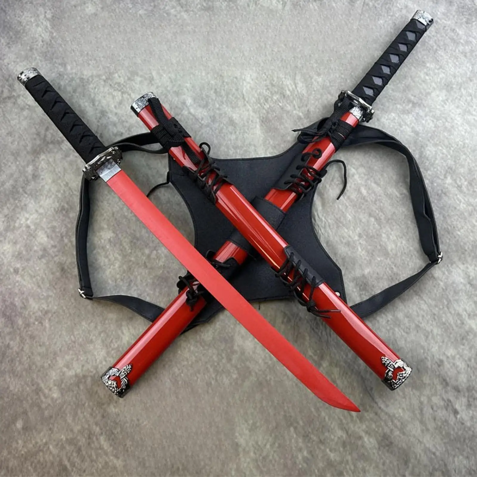 

Double Shoulder Strap Knife Double Scabbard Back Strap Samurai Sword Knife Holster Kids Toy Sword Prop Children Cosplay Strap
