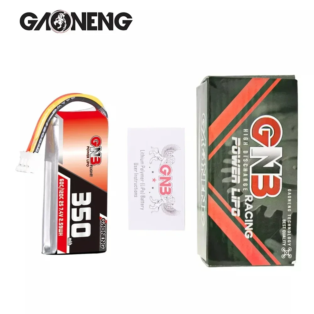 Novo 3 pçs gwb gaoneng 2s 350mah 7.4v 60c bateria lipo com plugue ph2.0 para betafpv beta75x minúsculo whoop drones carro pequeno