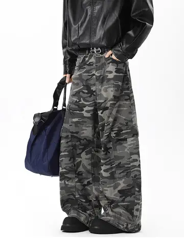 Amerikanska retro high street casual overaller kamouflage lösa vida benbyxor för kvinnor y2k hiphop cargo grunge baggy byxor 8 best sales camouflage baggy byxor - №5