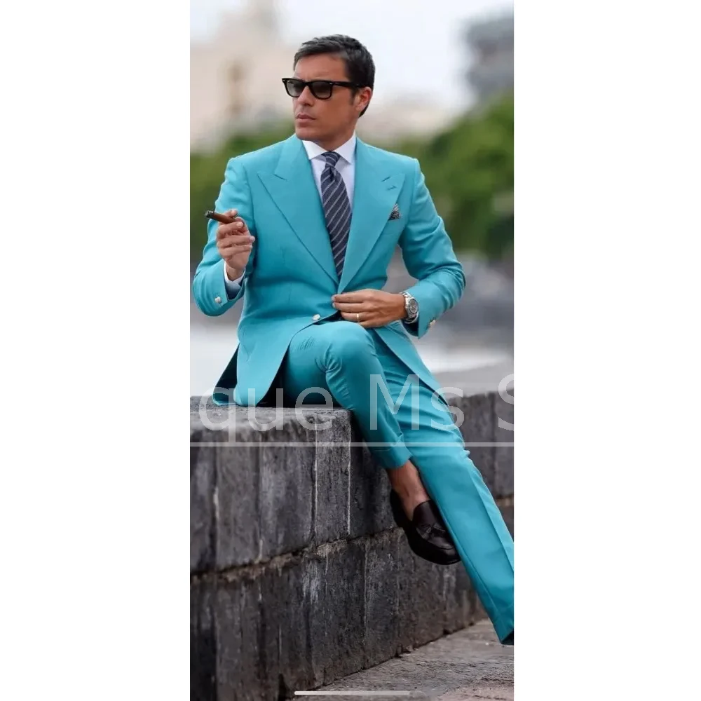 

Men's Suit 2 Piece Fashion Single Breasted Peak Lapel Outfit Stylish Formal Wedding Party Tailored Male Suit (Blazer+Pants)