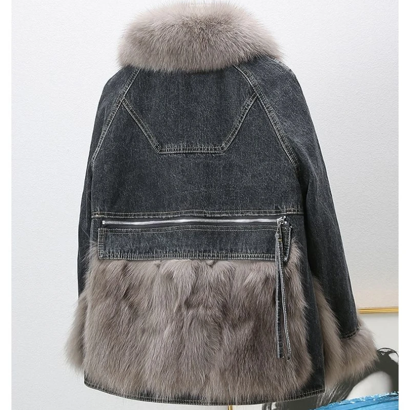 Women Thick Coat Winter Autumn Korean Patchwork Jeans Coat Sweet Single Breasted Full Turn-down Collar Single Breasted Girls Bag