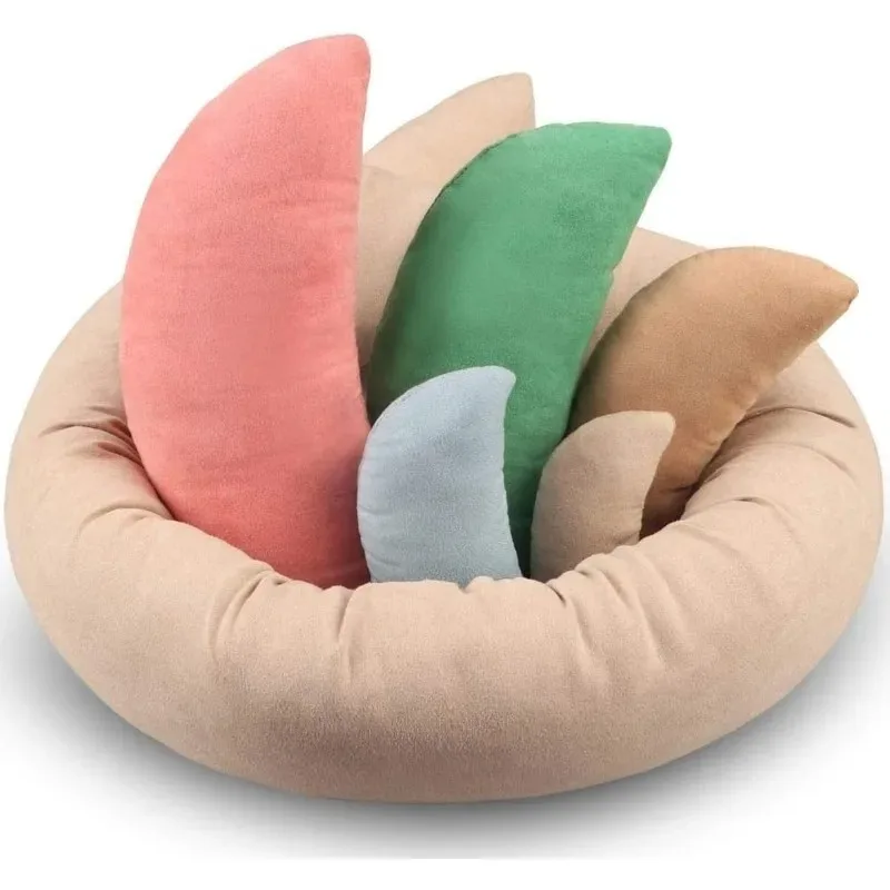 新生児写真撮影小道具6点セット、ベビームーンドーナツポーズ枕（0～6ヶ月用）、超ソフトプロフェッショナルサポート枕コレクション