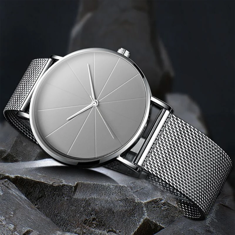 Conjunto de reloj informal elegante, reloj con esfera ligera plateada Simple, reloj de cuarzo y pulsera, regalo de Navidad para hombres