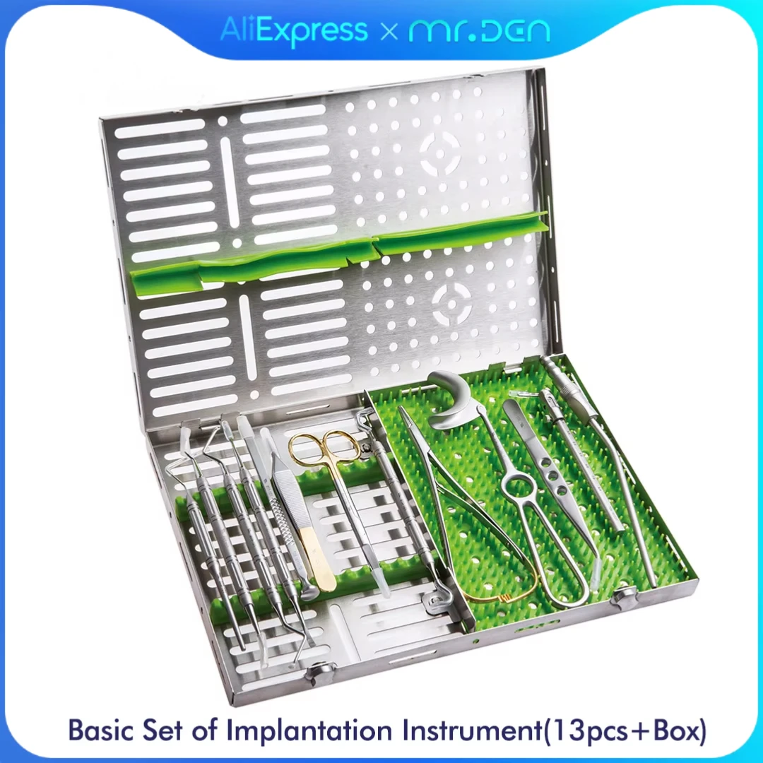 High Quality Dental Implant Base Instruments Set Surgical Curette Probe Periosteal Elevator Jowl Chisel Bone Calipers