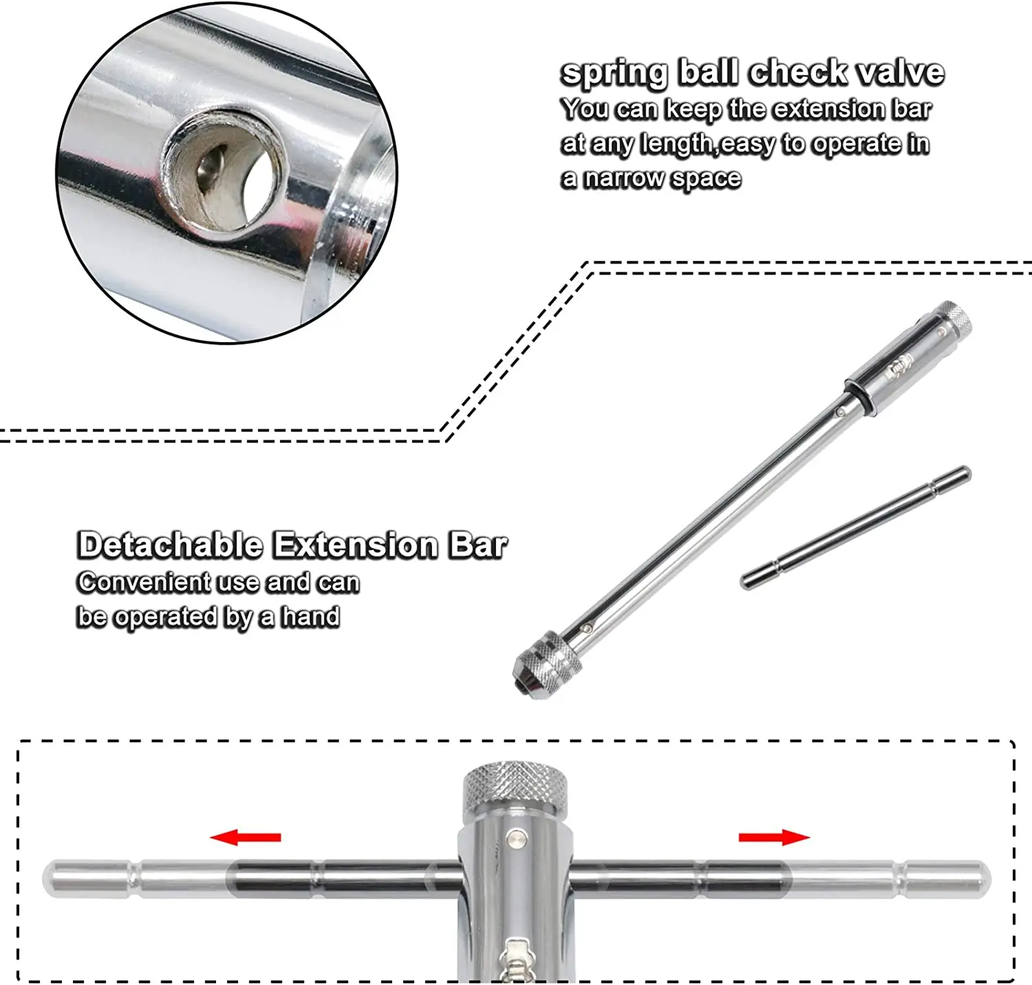 Adjustable T-Handle Ratchet Tap Holder Wrench, Machine Screw Thread Metric , Bothway Hand Screw Tap Set Manual Tapping Tool Kit