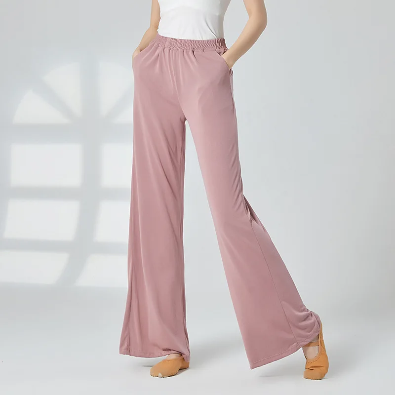 New Classic Dance Pant Wide Leg Straight With Pocket  Soft Modal Body Shape Training  Yoga Trousers Dancer Basic Wear High Waist