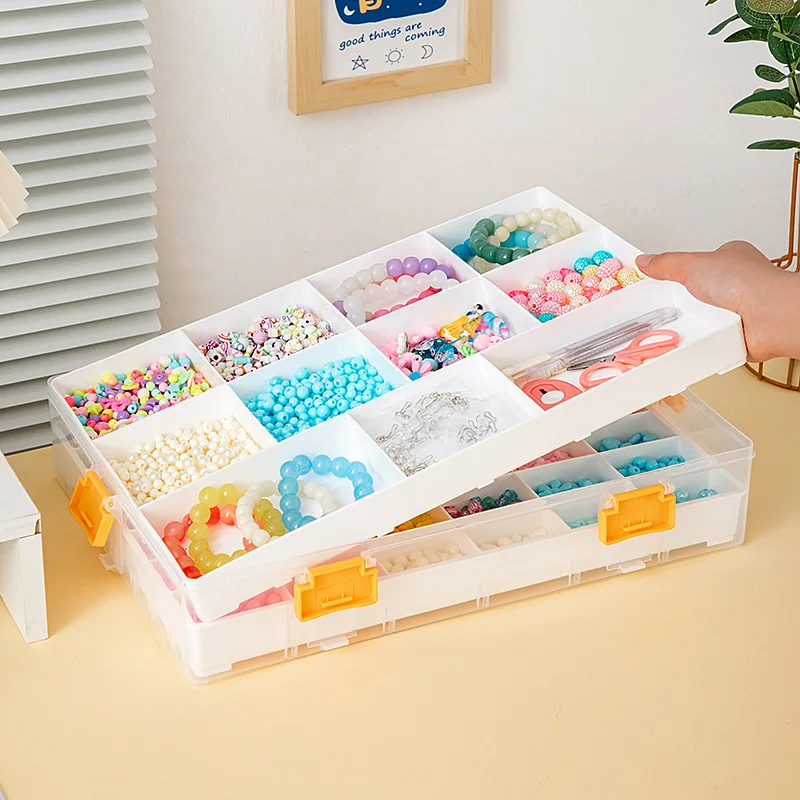 プラスチックビーズジュエリー収納ボックス-多層デスクトップオーガナイザー-蓋付き-ビーズやアクセサリーを分離するためのウェディングテーマのオーガナイザー