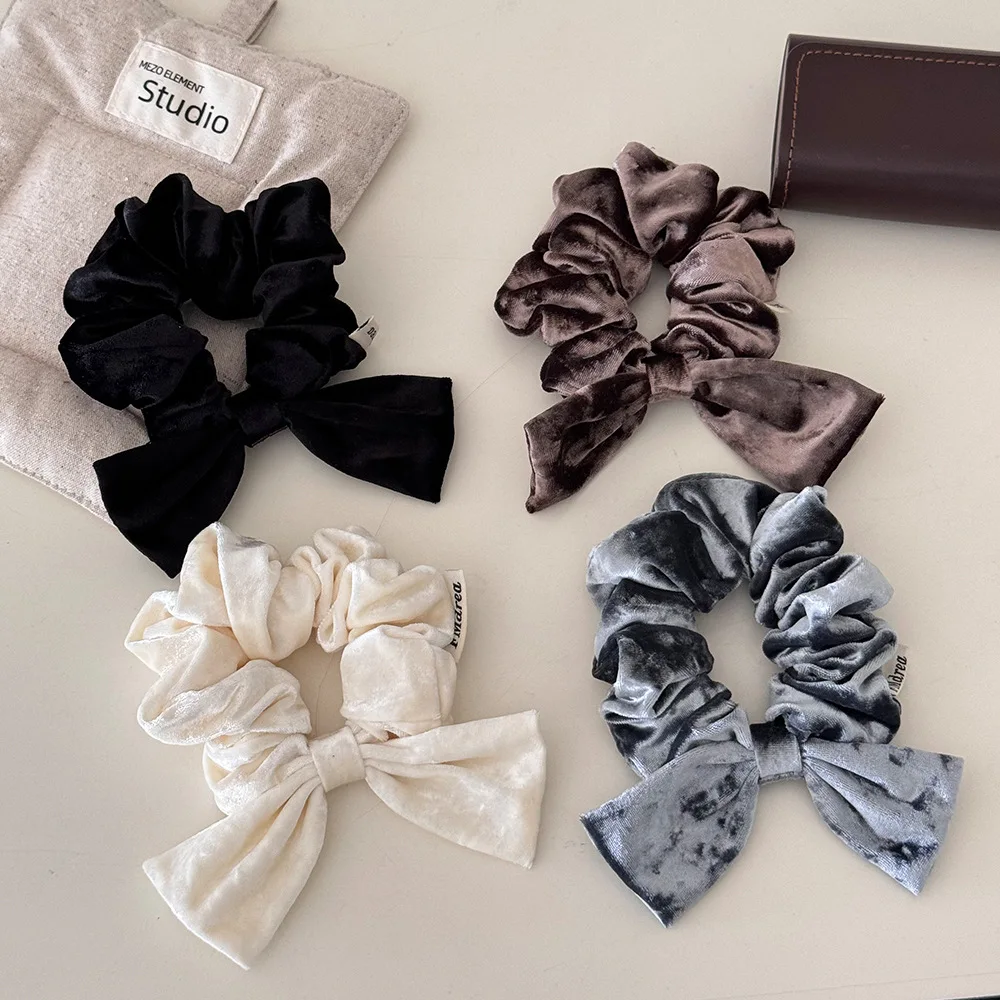 

Korean solid velvet bow large hair band elegant style autumn winter accessories For women girl vintage popular 2025 ribbon furry